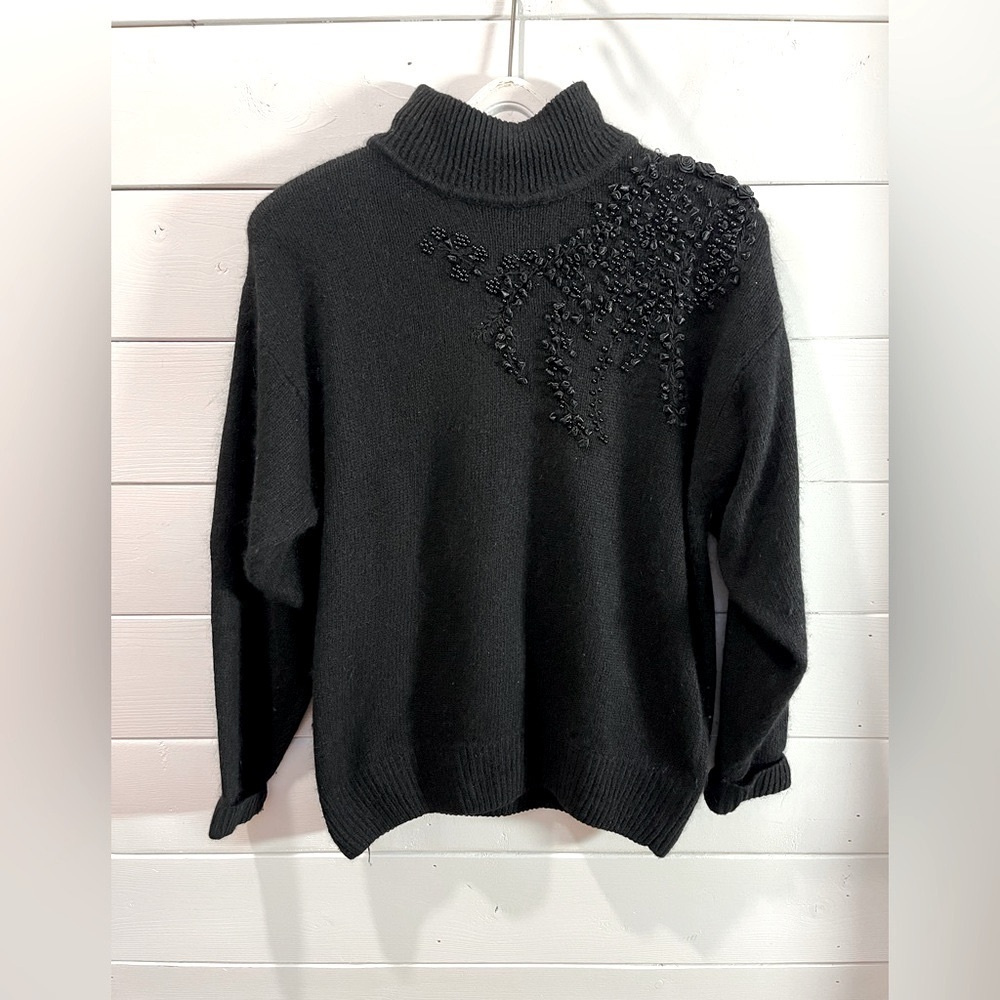 I.B. DIFFUSION – Black Beaded Turtleneck Sweater (Size M)